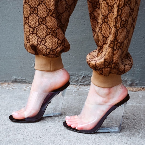 perspex wedge mule